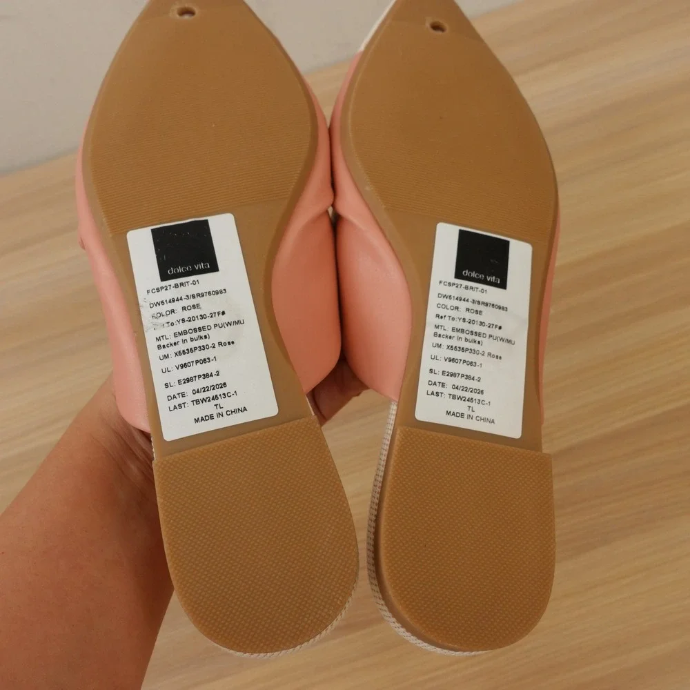 Coquette Mule Flat Sandals Womens 6 Rose Pastel Pointed Cap Toe DV Dolce Vita